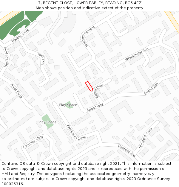 7, REGENT CLOSE, LOWER EARLEY, READING, RG6 4EZ: Location map and indicative extent of plot