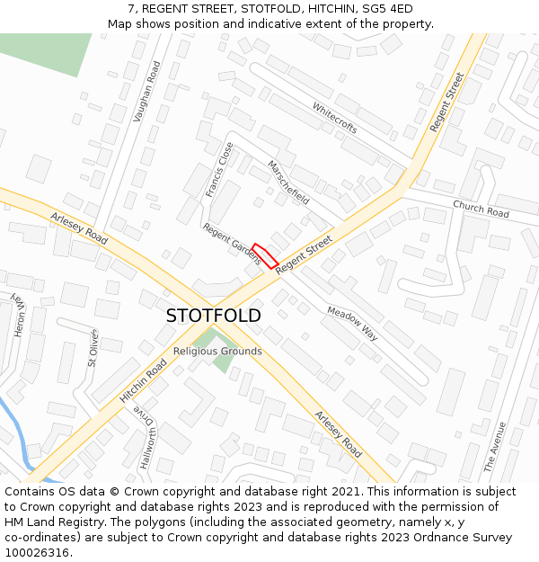 7, REGENT STREET, STOTFOLD, HITCHIN, SG5 4ED: Location map and indicative extent of plot