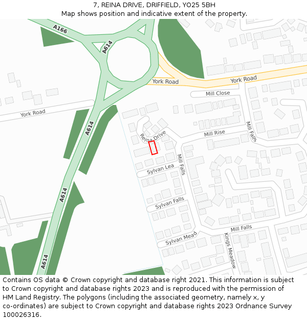 7, REINA DRIVE, DRIFFIELD, YO25 5BH: Location map and indicative extent of plot