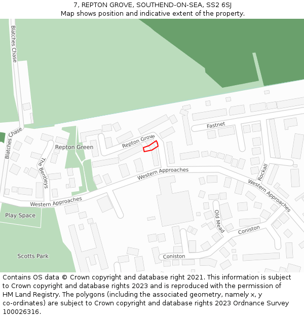 7, REPTON GROVE, SOUTHEND-ON-SEA, SS2 6SJ: Location map and indicative extent of plot