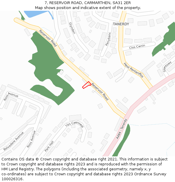 7, RESERVOIR ROAD, CARMARTHEN, SA31 2ER: Location map and indicative extent of plot