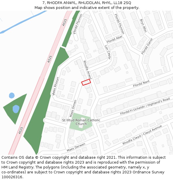 7, RHODFA ANWYL, RHUDDLAN, RHYL, LL18 2SQ: Location map and indicative extent of plot