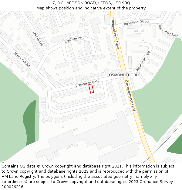 7, RICHARDSON ROAD, LEEDS, LS9 9BQ: Location map and indicative extent of plot
