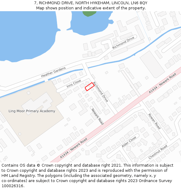 7, RICHMOND DRIVE, NORTH HYKEHAM, LINCOLN, LN6 8QY: Location map and indicative extent of plot