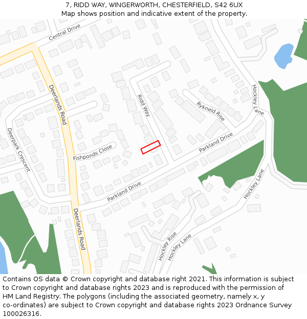 7, RIDD WAY, WINGERWORTH, CHESTERFIELD, S42 6UX: Location map and indicative extent of plot