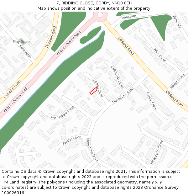 7, RIDDING CLOSE, CORBY, NN18 8EH: Location map and indicative extent of plot