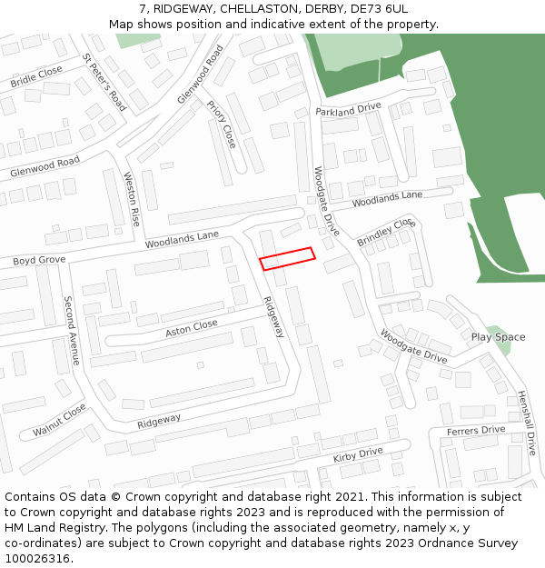 7, RIDGEWAY, CHELLASTON, DERBY, DE73 6UL: Location map and indicative extent of plot