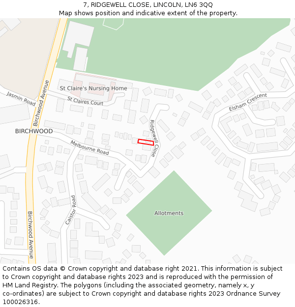 7, RIDGEWELL CLOSE, LINCOLN, LN6 3QQ: Location map and indicative extent of plot
