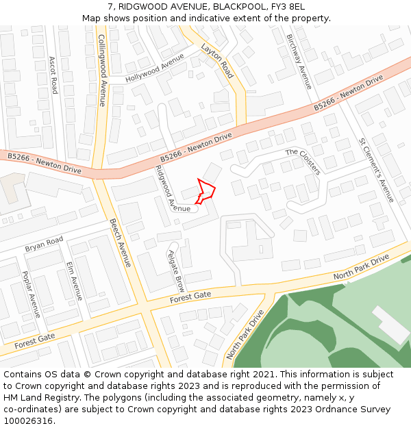 7, RIDGWOOD AVENUE, BLACKPOOL, FY3 8EL: Location map and indicative extent of plot