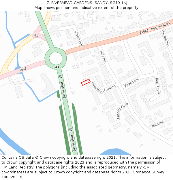 7, RIVERMEAD GARDENS, SANDY, SG19 1NJ: Location map and indicative extent of plot