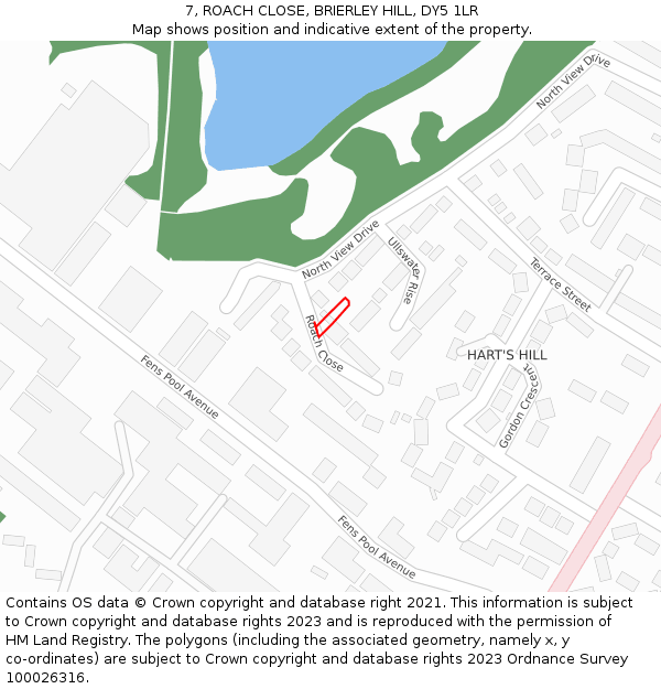 7, ROACH CLOSE, BRIERLEY HILL, DY5 1LR: Location map and indicative extent of plot