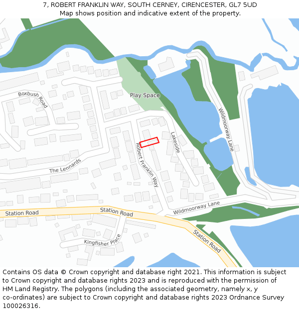 7, ROBERT FRANKLIN WAY, SOUTH CERNEY, CIRENCESTER, GL7 5UD: Location map and indicative extent of plot