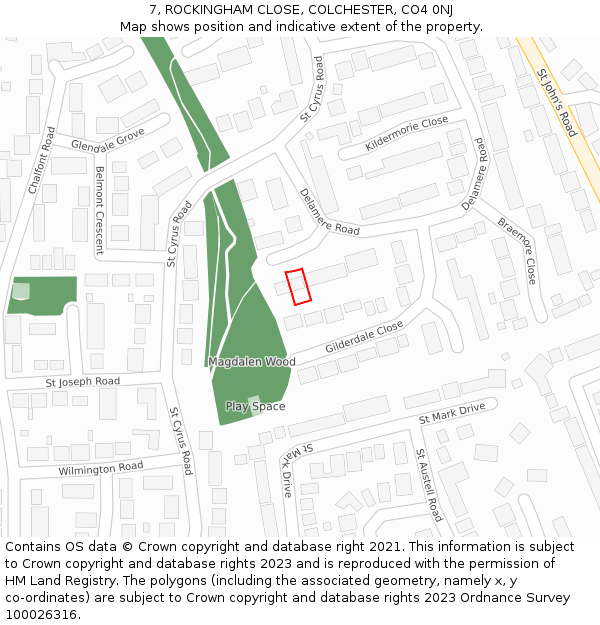7, ROCKINGHAM CLOSE, COLCHESTER, CO4 0NJ: Location map and indicative extent of plot
