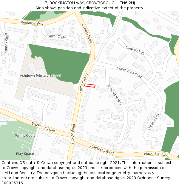 7, ROCKINGTON WAY, CROWBOROUGH, TN6 2NJ: Location map and indicative extent of plot