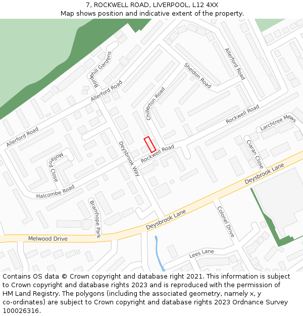 7, ROCKWELL ROAD, LIVERPOOL, L12 4XX: Location map and indicative extent of plot
