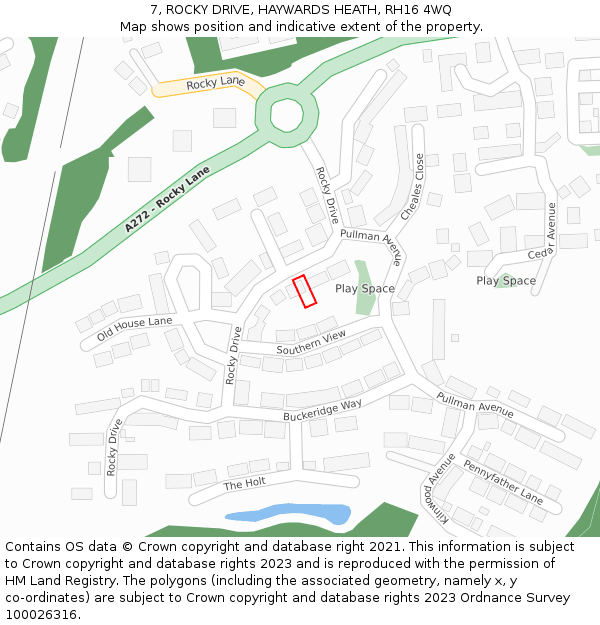 7, ROCKY DRIVE, HAYWARDS HEATH, RH16 4WQ: Location map and indicative extent of plot