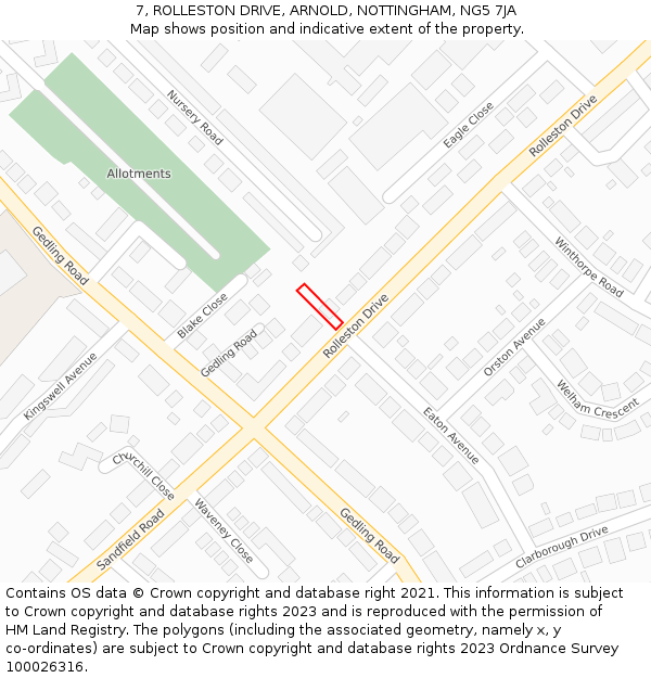 7, ROLLESTON DRIVE, ARNOLD, NOTTINGHAM, NG5 7JA: Location map and indicative extent of plot