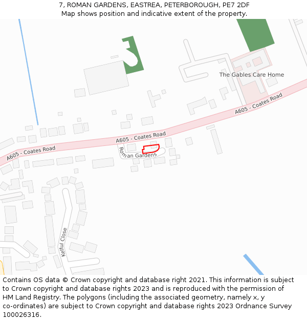 7, ROMAN GARDENS, EASTREA, PETERBOROUGH, PE7 2DF: Location map and indicative extent of plot