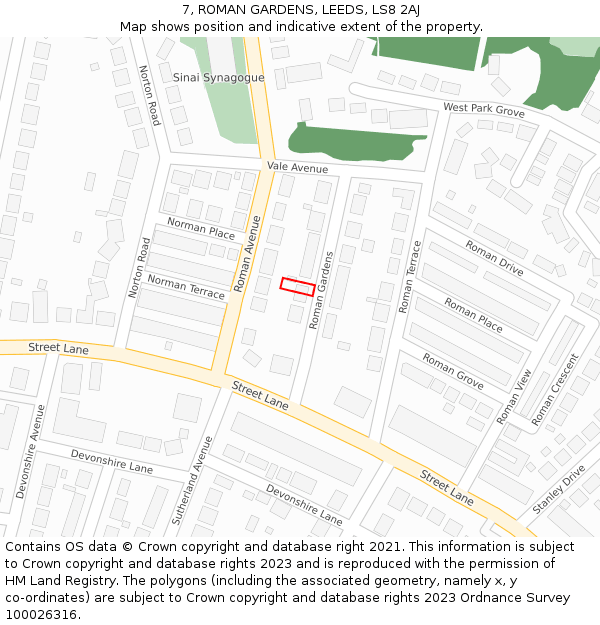 7, ROMAN GARDENS, LEEDS, LS8 2AJ: Location map and indicative extent of plot