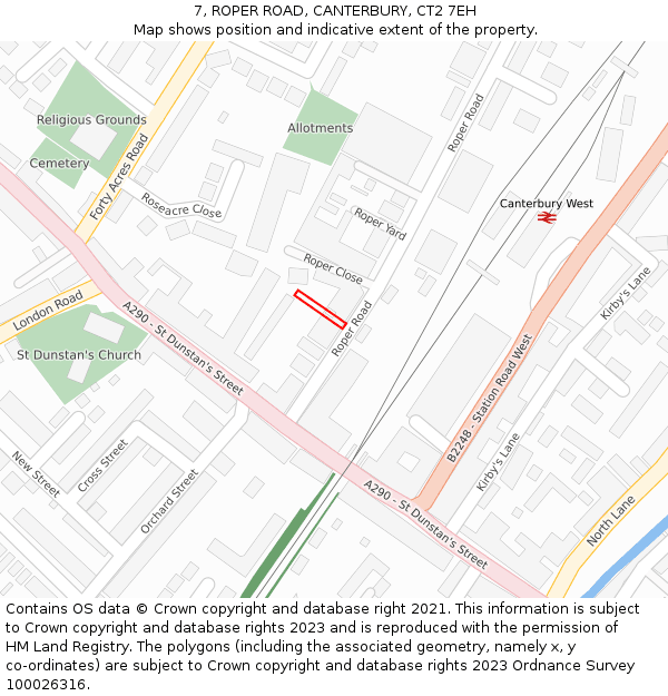 7, ROPER ROAD, CANTERBURY, CT2 7EH: Location map and indicative extent of plot