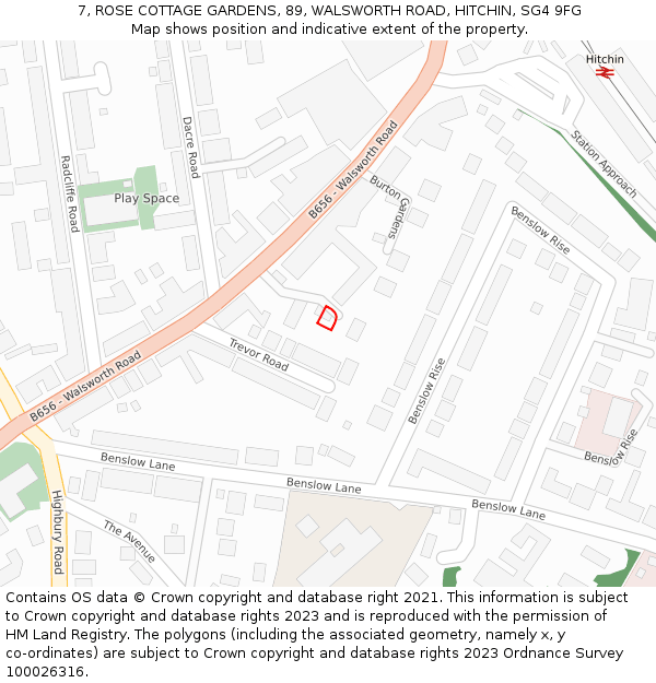 7, ROSE COTTAGE GARDENS, 89, WALSWORTH ROAD, HITCHIN, SG4 9FG: Location map and indicative extent of plot