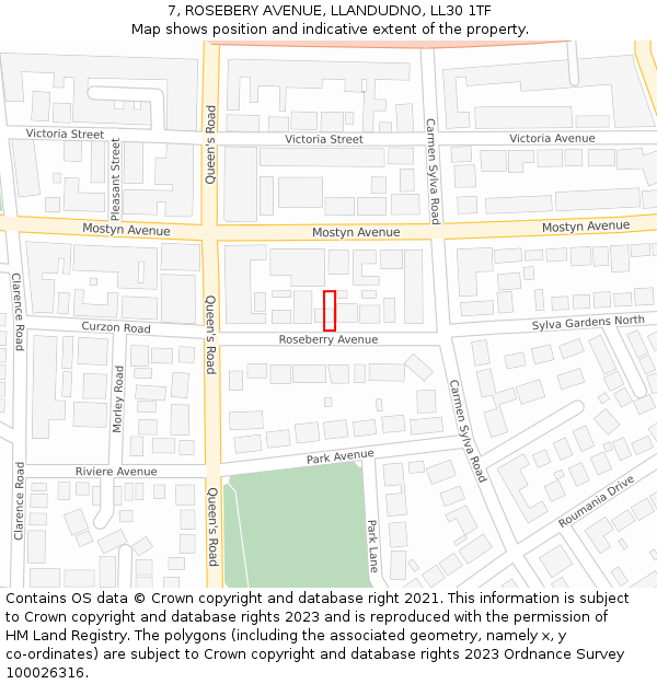 7, ROSEBERY AVENUE, LLANDUDNO, LL30 1TF: Location map and indicative extent of plot