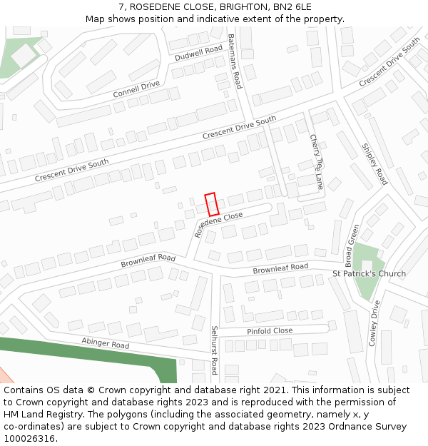 7, ROSEDENE CLOSE, BRIGHTON, BN2 6LE: Location map and indicative extent of plot