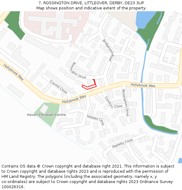 7, ROSSINGTON DRIVE, LITTLEOVER, DERBY, DE23 3UP: Location map and indicative extent of plot