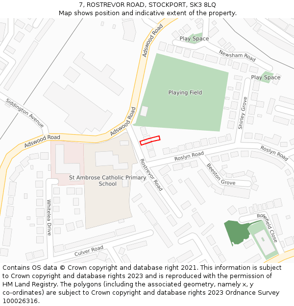 7, ROSTREVOR ROAD, STOCKPORT, SK3 8LQ: Location map and indicative extent of plot