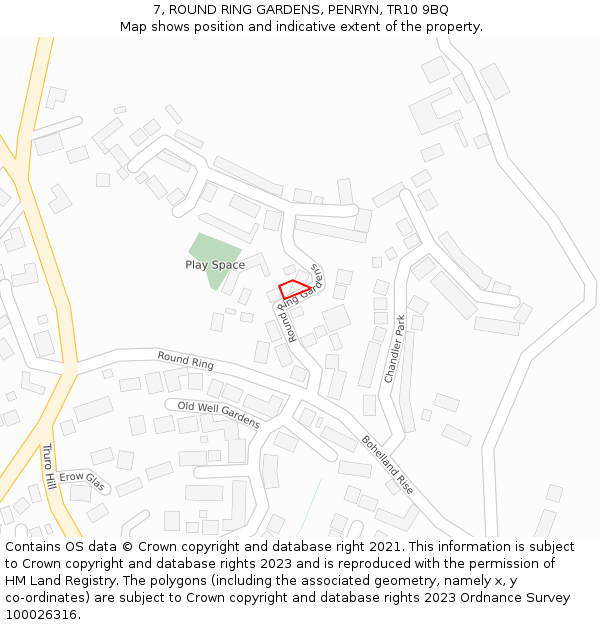 7, ROUND RING GARDENS, PENRYN, TR10 9BQ: Location map and indicative extent of plot