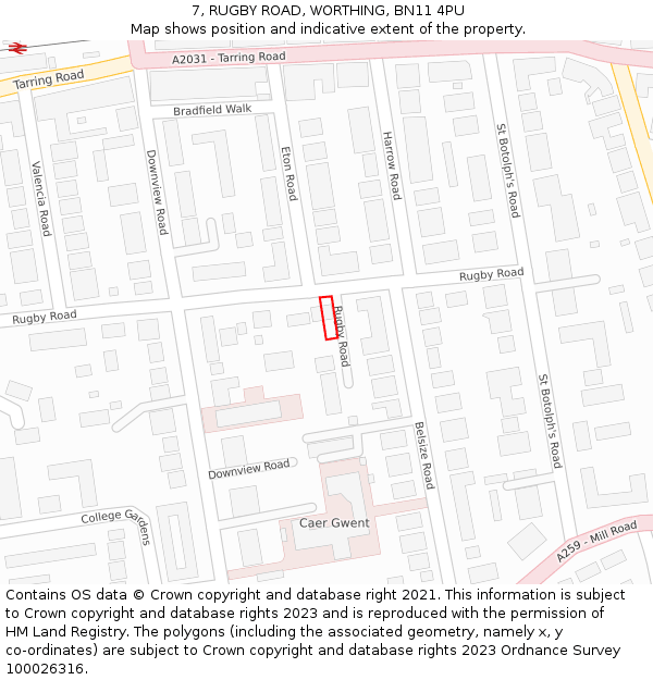 7, RUGBY ROAD, WORTHING, BN11 4PU: Location map and indicative extent of plot
