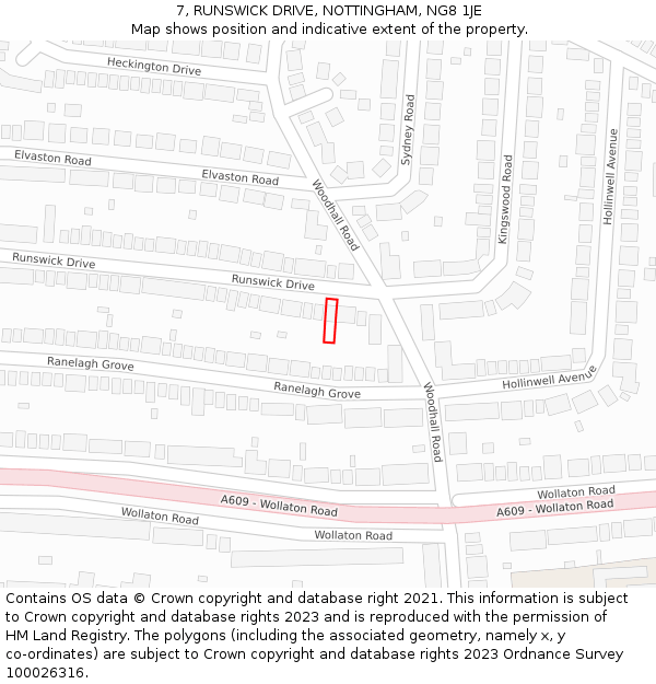 7, RUNSWICK DRIVE, NOTTINGHAM, NG8 1JE: Location map and indicative extent of plot