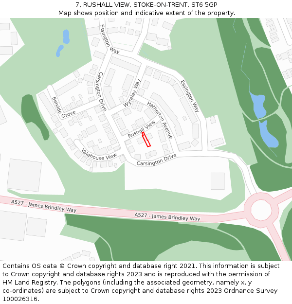 7, RUSHALL VIEW, STOKE-ON-TRENT, ST6 5GP: Location map and indicative extent of plot