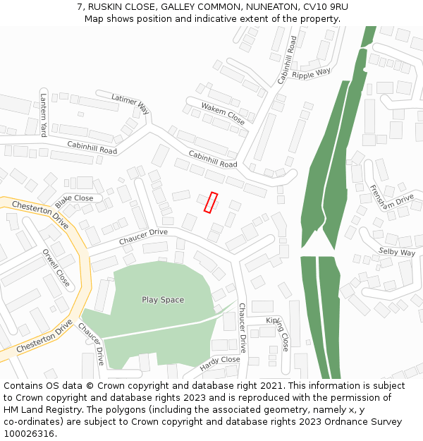 7, RUSKIN CLOSE, GALLEY COMMON, NUNEATON, CV10 9RU: Location map and indicative extent of plot