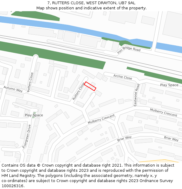7, RUTTERS CLOSE, WEST DRAYTON, UB7 9AL: Location map and indicative extent of plot