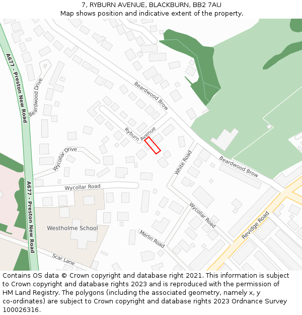 7, RYBURN AVENUE, BLACKBURN, BB2 7AU: Location map and indicative extent of plot
