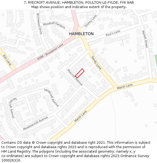 7, RYECROFT AVENUE, HAMBLETON, POULTON-LE-FYLDE, FY6 9AB: Location map and indicative extent of plot