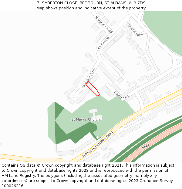 7, SABERTON CLOSE, REDBOURN, ST ALBANS, AL3 7DS: Location map and indicative extent of plot