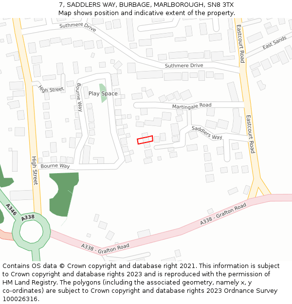 7, SADDLERS WAY, BURBAGE, MARLBOROUGH, SN8 3TX: Location map and indicative extent of plot