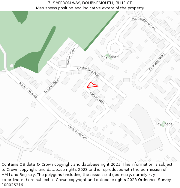 7, SAFFRON WAY, BOURNEMOUTH, BH11 8TJ: Location map and indicative extent of plot