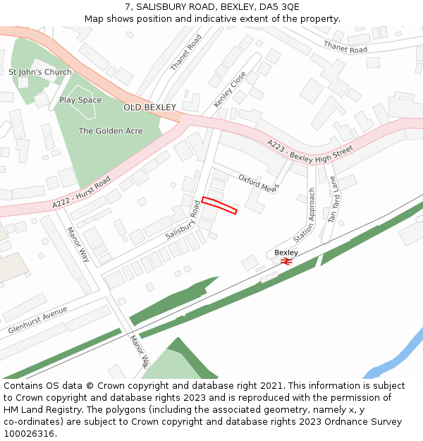 7, SALISBURY ROAD, BEXLEY, DA5 3QE: Location map and indicative extent of plot