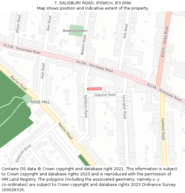7, SALISBURY ROAD, IPSWICH, IP3 0NW: Location map and indicative extent of plot