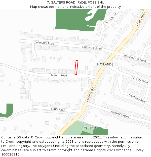7, SALTERS ROAD, RYDE, PO33 3HU: Location map and indicative extent of plot