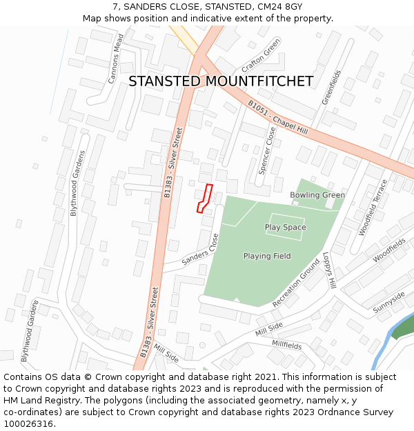 7, SANDERS CLOSE, STANSTED, CM24 8GY: Location map and indicative extent of plot