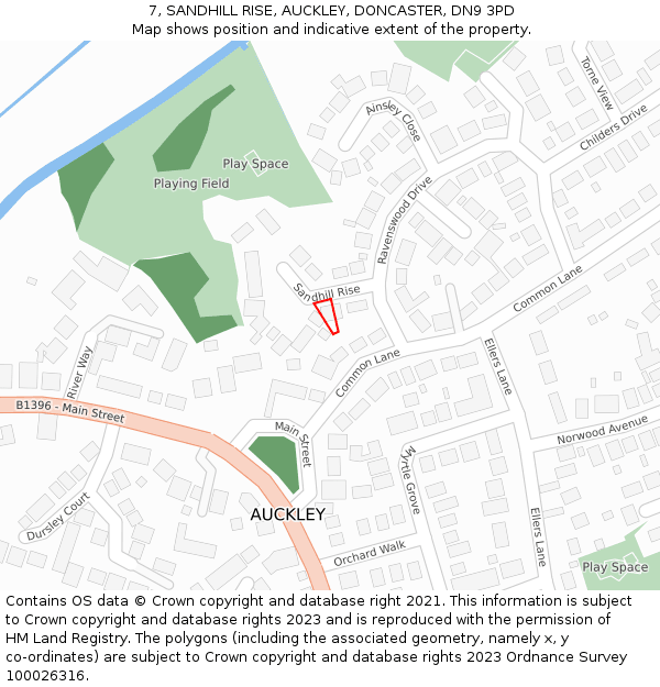 7, SANDHILL RISE, AUCKLEY, DONCASTER, DN9 3PD: Location map and indicative extent of plot