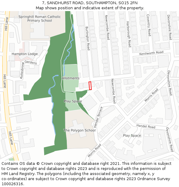 7, SANDHURST ROAD, SOUTHAMPTON, SO15 2FN: Location map and indicative extent of plot