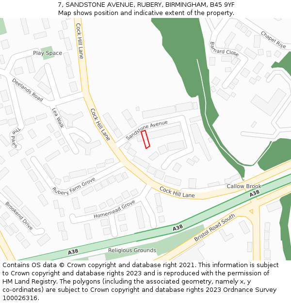 7, SANDSTONE AVENUE, RUBERY, BIRMINGHAM, B45 9YF: Location map and indicative extent of plot