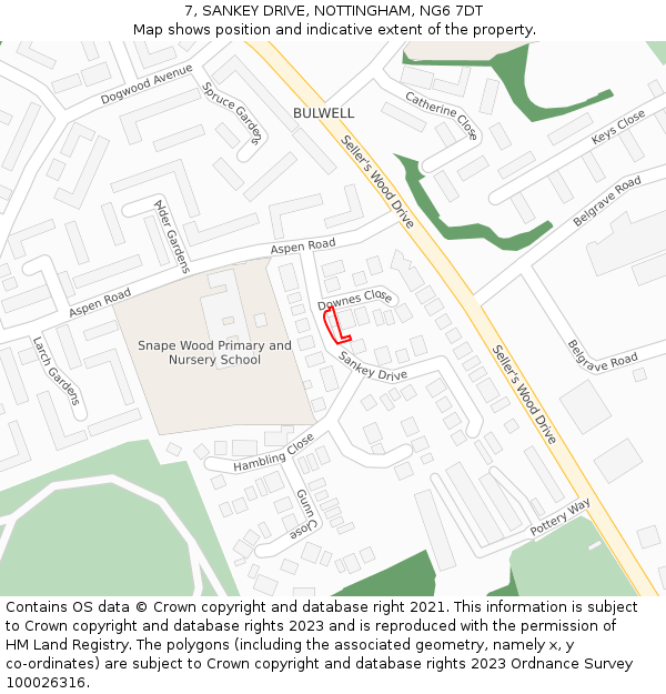 7, SANKEY DRIVE, NOTTINGHAM, NG6 7DT: Location map and indicative extent of plot