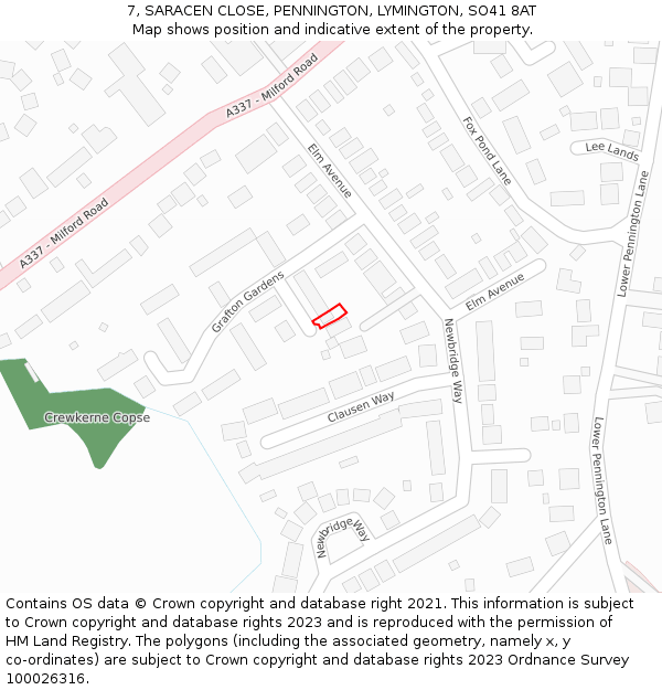 7, SARACEN CLOSE, PENNINGTON, LYMINGTON, SO41 8AT: Location map and indicative extent of plot