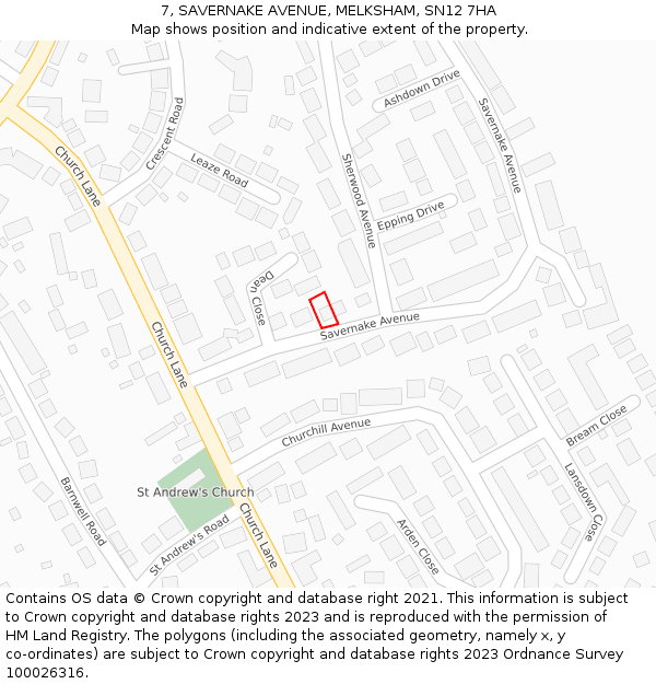7, SAVERNAKE AVENUE, MELKSHAM, SN12 7HA: Location map and indicative extent of plot